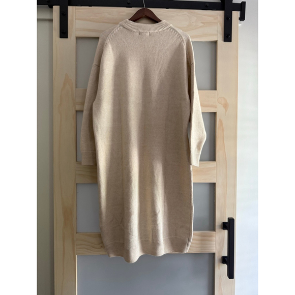 H&M Sweater Dress Beige Knit Longline Pullover Sustainable Recycled Polyester XL - Picture 2 of 6